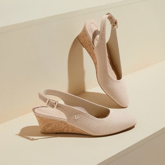 Vivaia Almond Toe Beige Slingback Wedge Tamia in Almond Crochet-Still Full Price - Picture 1 of 16